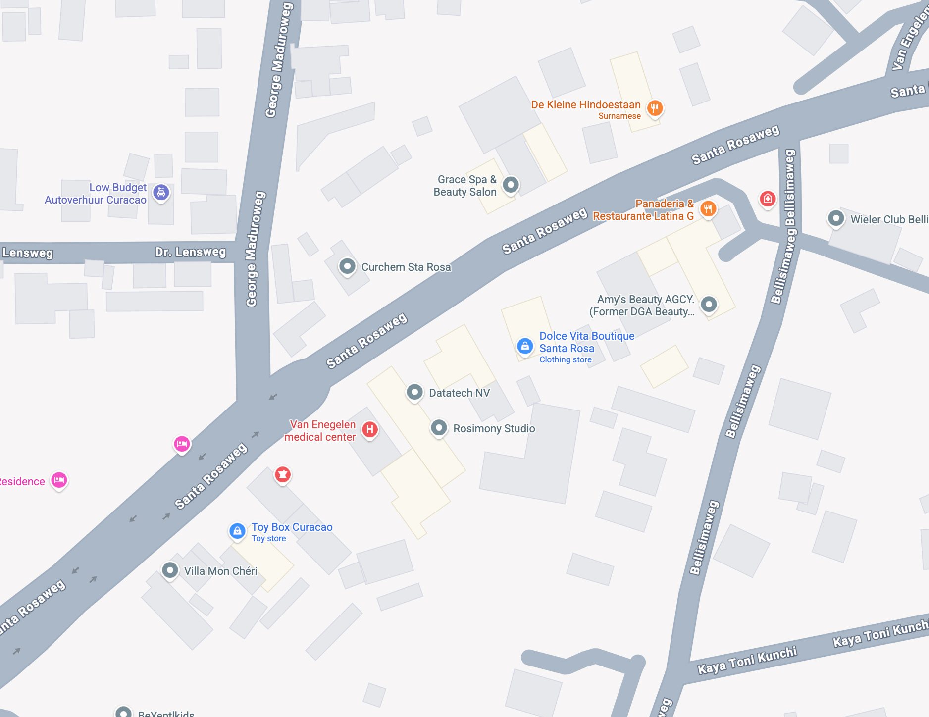 Kaart met de locatie van het kantoor van Kurason pa Kòrsou in Willemstad